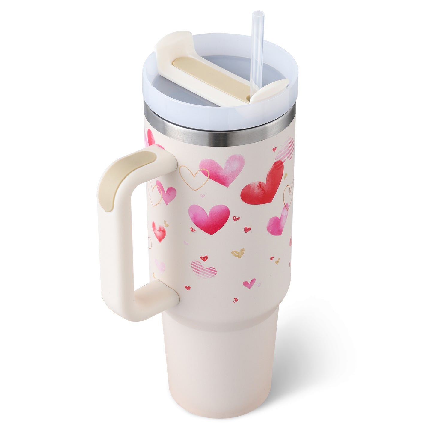 40 Oz Insulated Tumbler with Handle & Straw – Spill-Proof Stainless Steel Mug for Travel, Gym, & Office