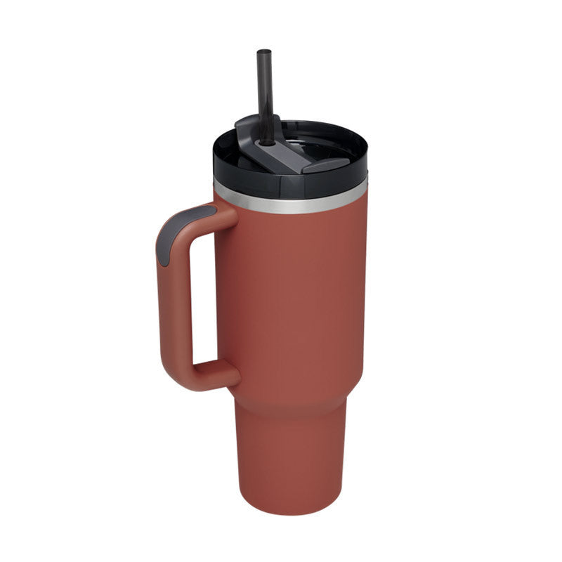 40 Oz Insulated Tumbler with Handle & Straw – Spill-Proof Stainless Steel Mug for Travel, Gym, & Office