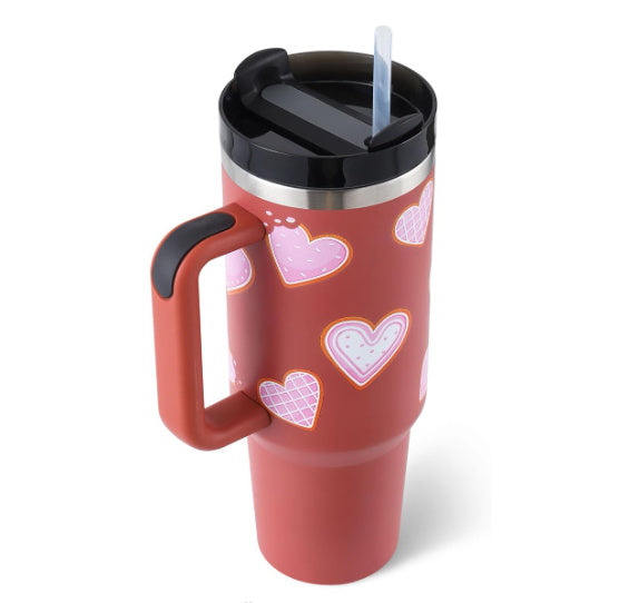 40 Oz Insulated Tumbler with Handle & Straw – Spill-Proof Stainless Steel Mug for Travel, Gym, & Office