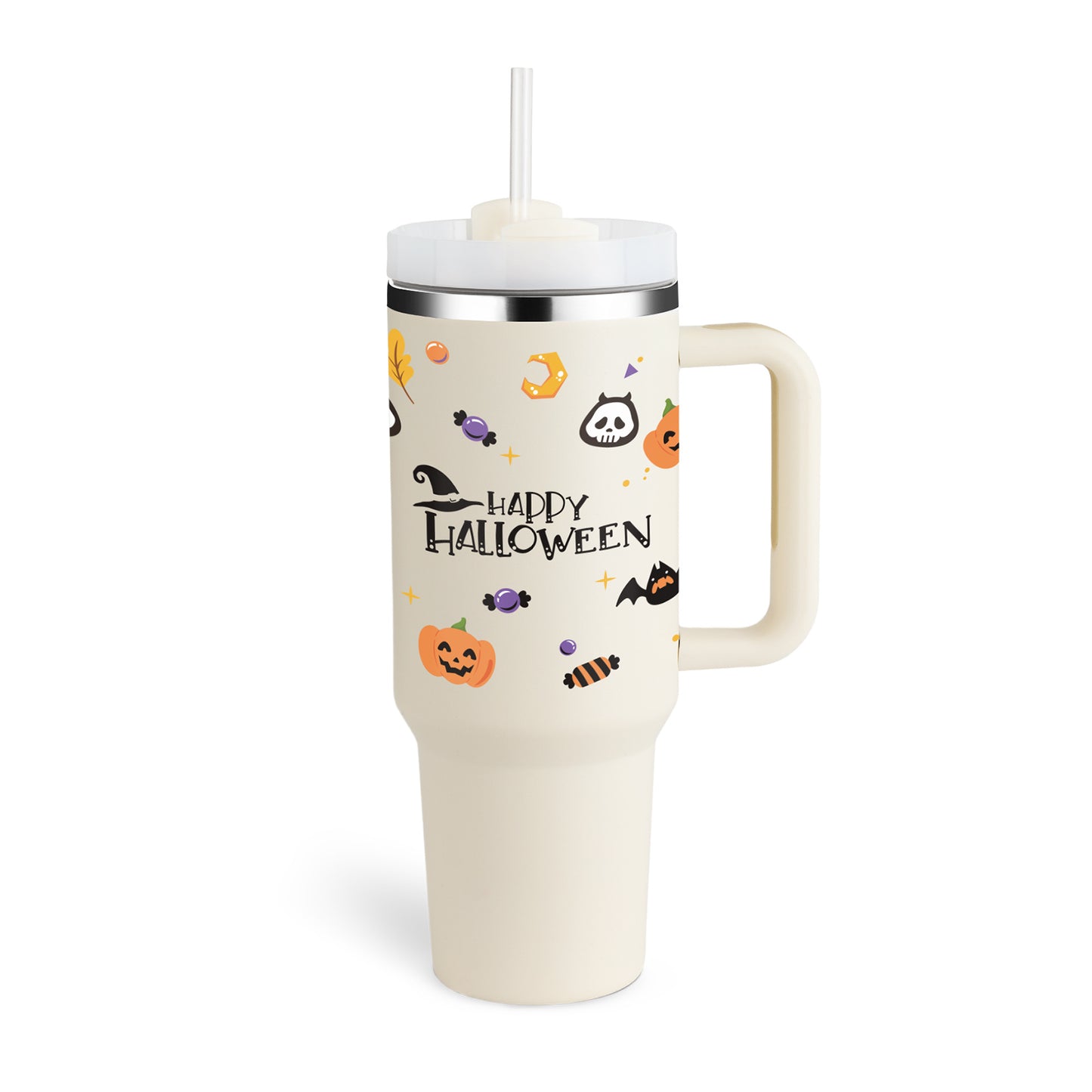 40 Oz Insulated Tumbler with Handle & Straw – Spill-Proof Stainless Steel Mug for Travel, Gym, & Office