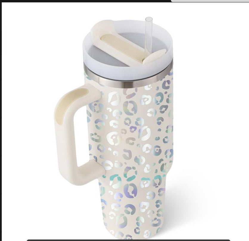 40 Oz Insulated Tumbler with Handle & Straw – Spill-Proof Stainless Steel Mug for Travel, Gym, & Office