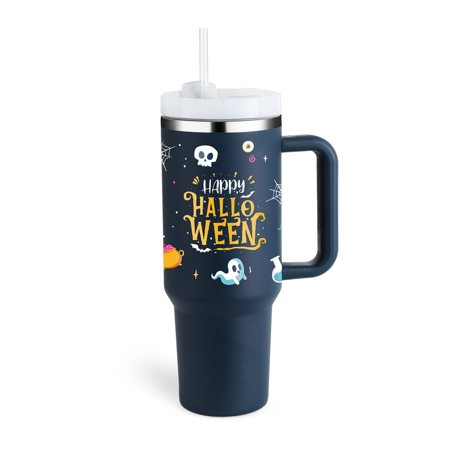 40 Oz Insulated Tumbler with Handle & Straw – Spill-Proof Stainless Steel Mug for Travel, Gym, & Office