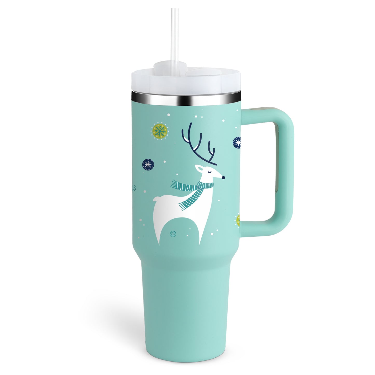 40 Oz Insulated Tumbler with Handle & Straw – Spill-Proof Stainless Steel Mug for Travel, Gym, & Office